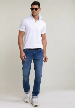 Hot River Woods Custom fit katoen-linnen polo wit -