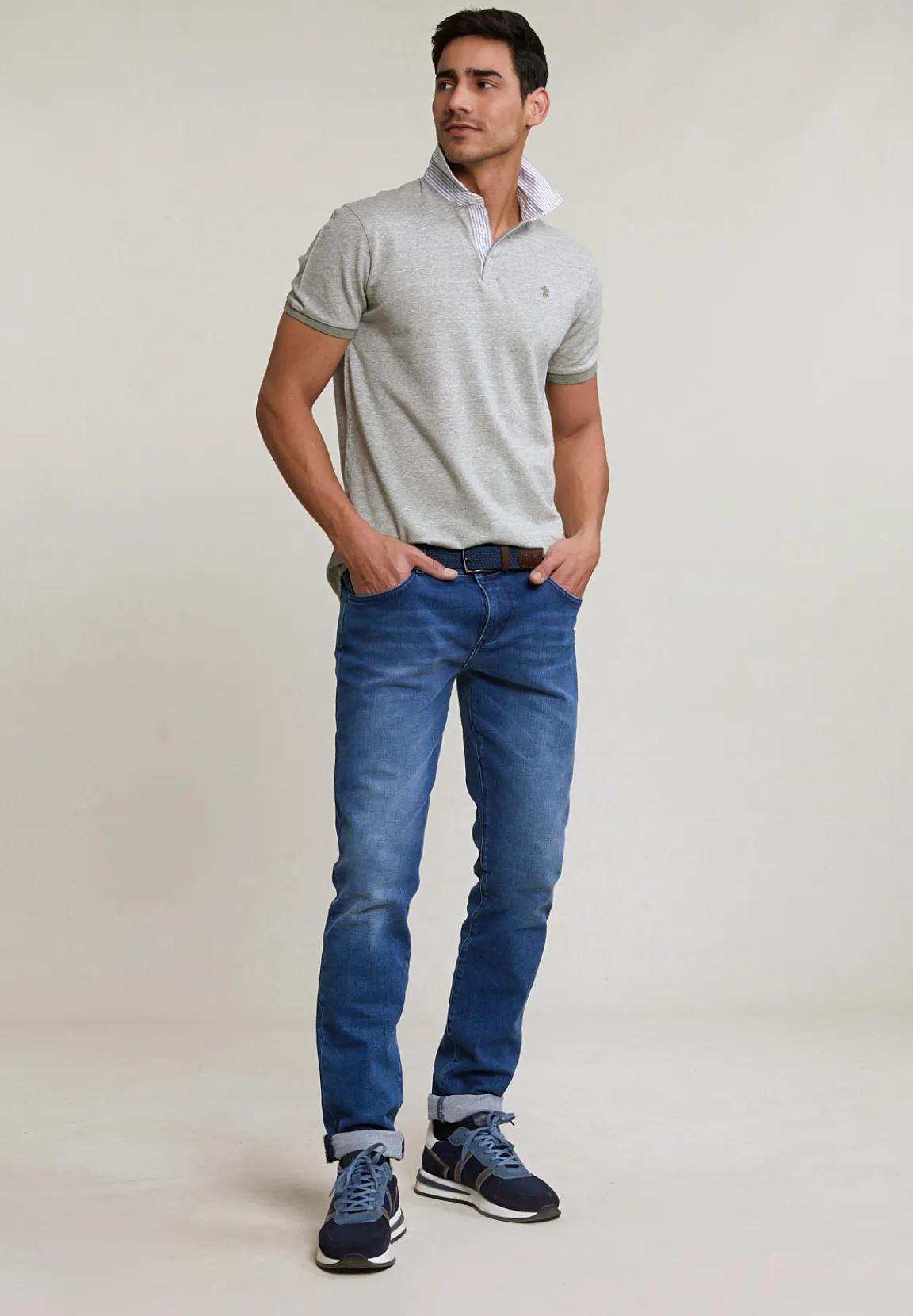 Sale River Woods Custom fit katoen-linnen polo safari mix -