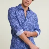 Hot River Woods Custom fit linnen gebloemd hemd blauw -