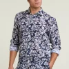 Hot River Woods Custom fit linnen gebloemd hemd bruin/blauw -