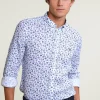 Fashion River Woods Custom fit linnen gebloemd hemd blauw/wit -