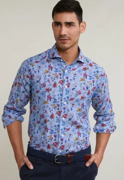 New River Woods Custom fit linnen gebloemd hemd multi -