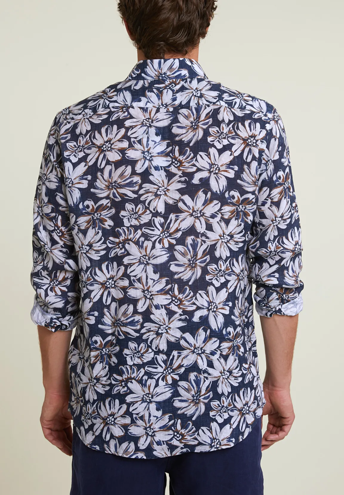 Hot River Woods Custom fit linnen gebloemd hemd bruin/blauw -