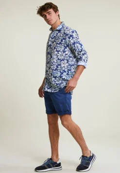 Hot River Woods Custom fit linnen gebloemd hemd blauw/groen -