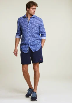 Hot River Woods Custom fit linnen gebloemd hemd blauw -