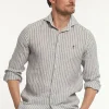 Hot River Woods Custom fit linnen gestreept hemd bruin/wit -