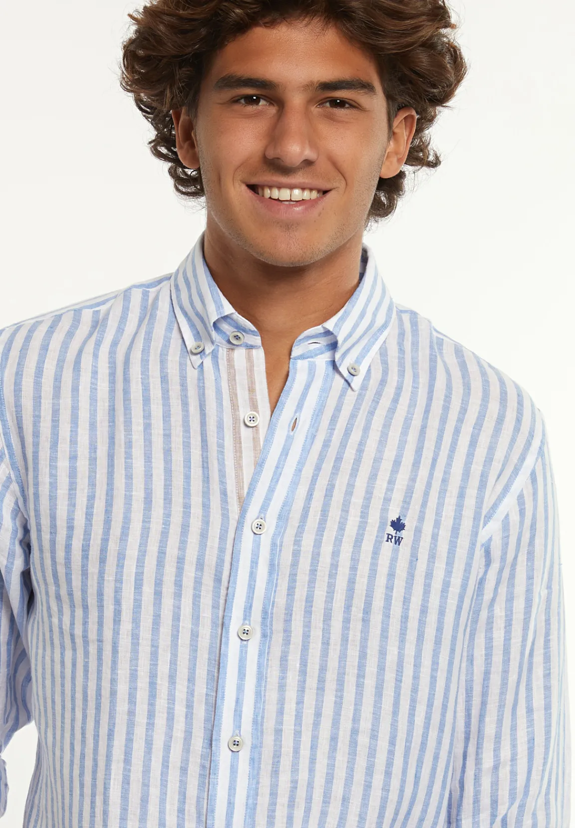 New River Woods Custom fit linnen gestreept hemd blauw/wit -