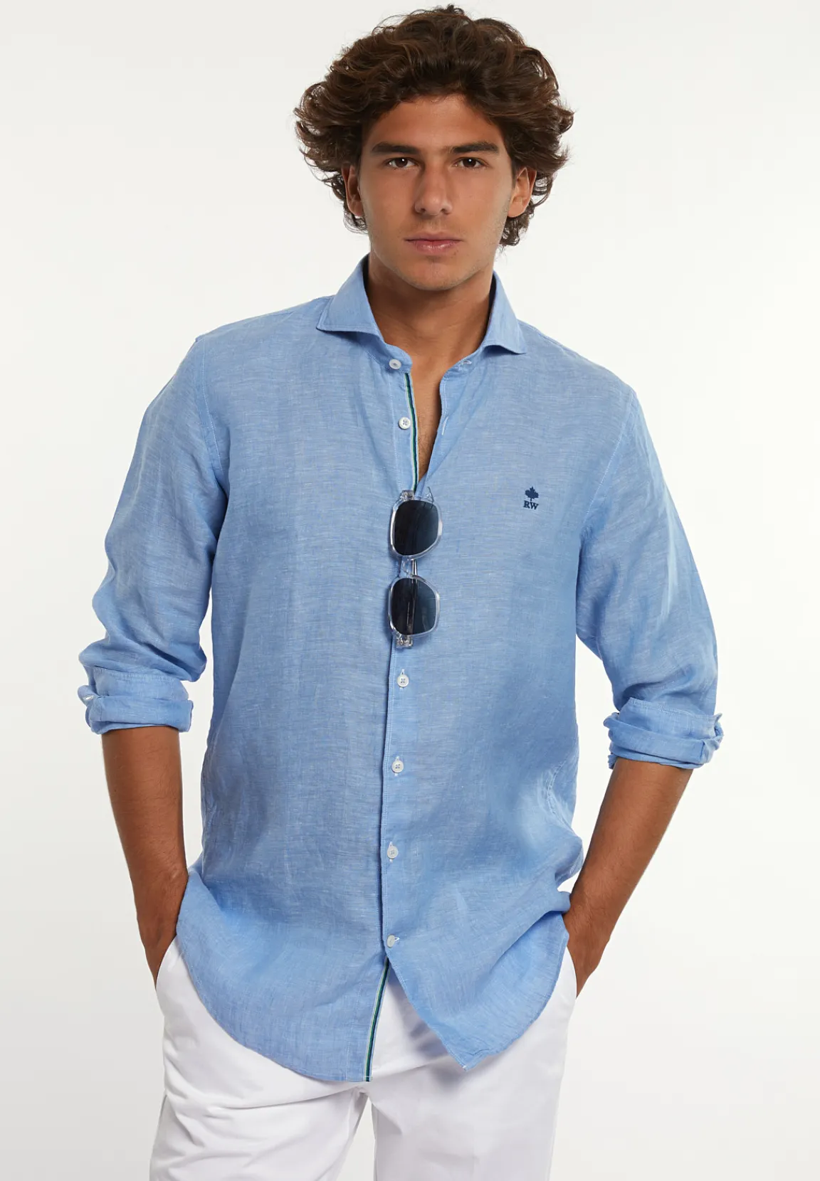 Hot River Woods Custom fit linnen hemd blauw -
