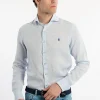 Outlet River Woods Custom fit linnen hemd blauw -