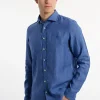 Discount River Woods Custom fit linnen hemd blauw -