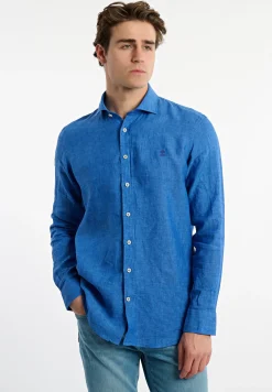 Fashion River Woods Custom fit linnen hemd blauw -