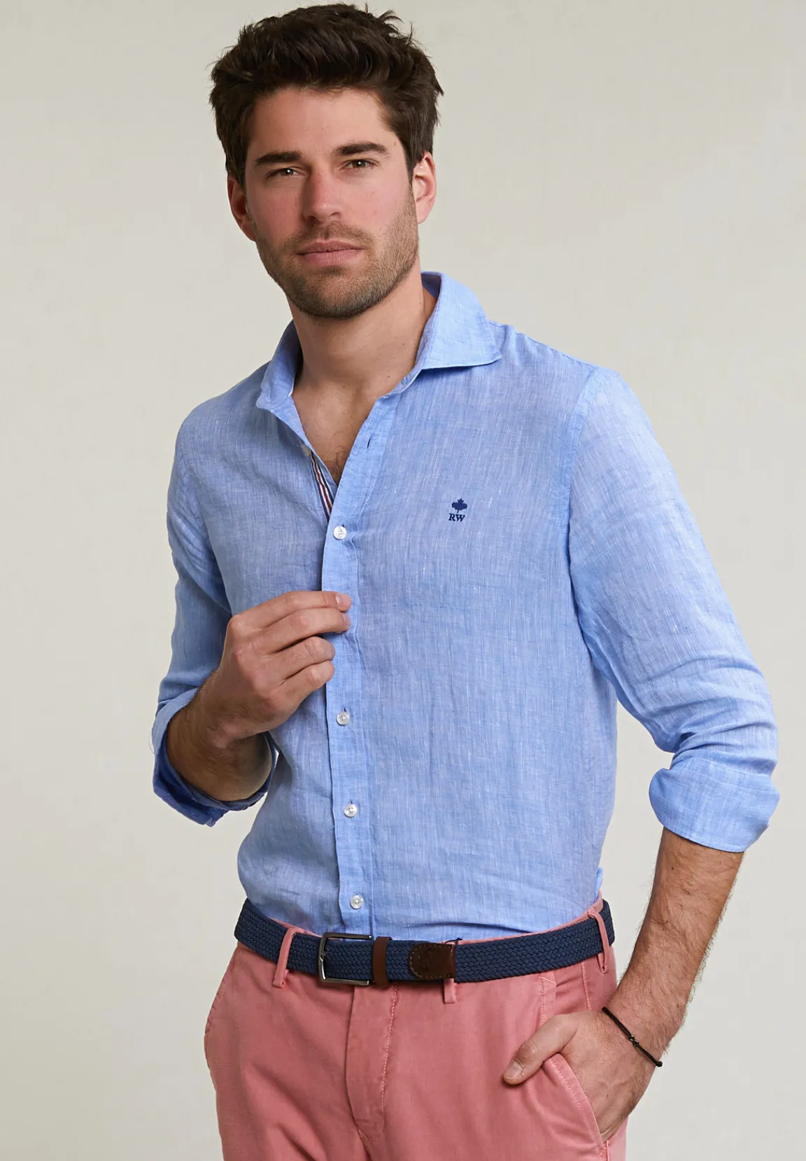 Best River Woods Custom fit linnen hemd blauw -