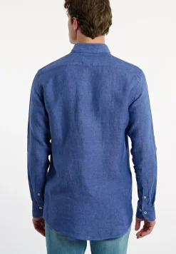 Discount River Woods Custom fit linnen hemd blauw -