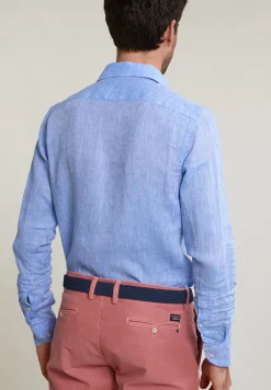 Best River Woods Custom fit linnen hemd blauw -