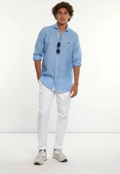 Hot River Woods Custom fit linnen hemd blauw -