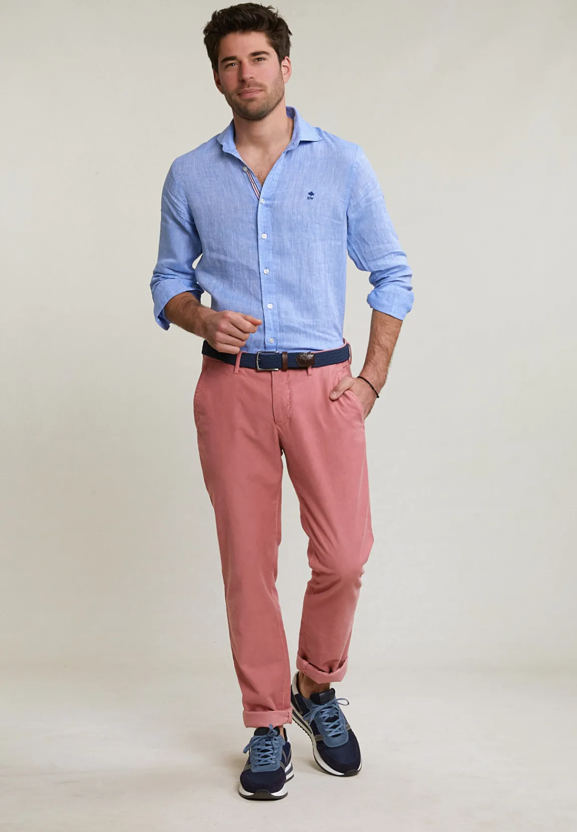 Best River Woods Custom fit linnen hemd blauw -