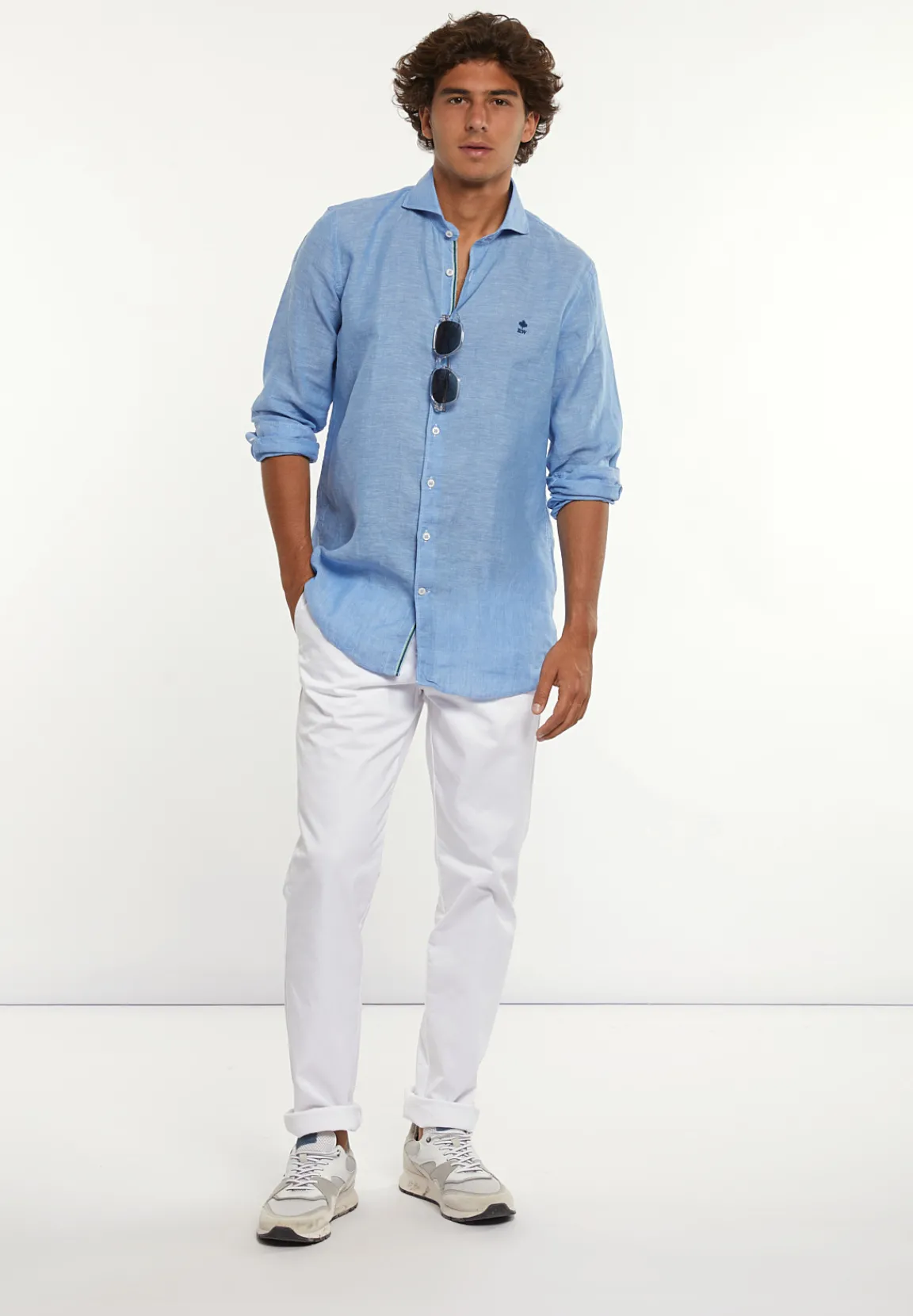 Hot River Woods Custom fit linnen hemd blauw -