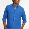 Fashion River Woods Custom fit linnen hemd evening blue -