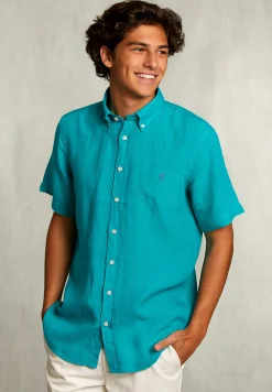 New River Woods Custom fit linnen hemd korte mouwen lime -