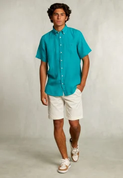 New River Woods Custom fit linnen hemd korte mouwen lime -