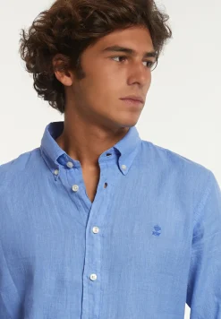 Fashion River Woods Custom fit linnen hemd lt caribbean blue -