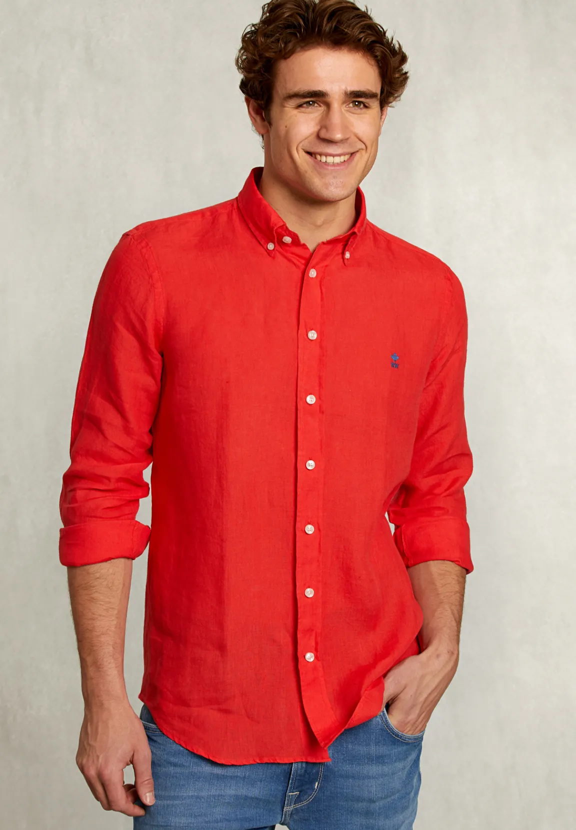 Sale River Woods Custom fit linnen hemd pomegranate -