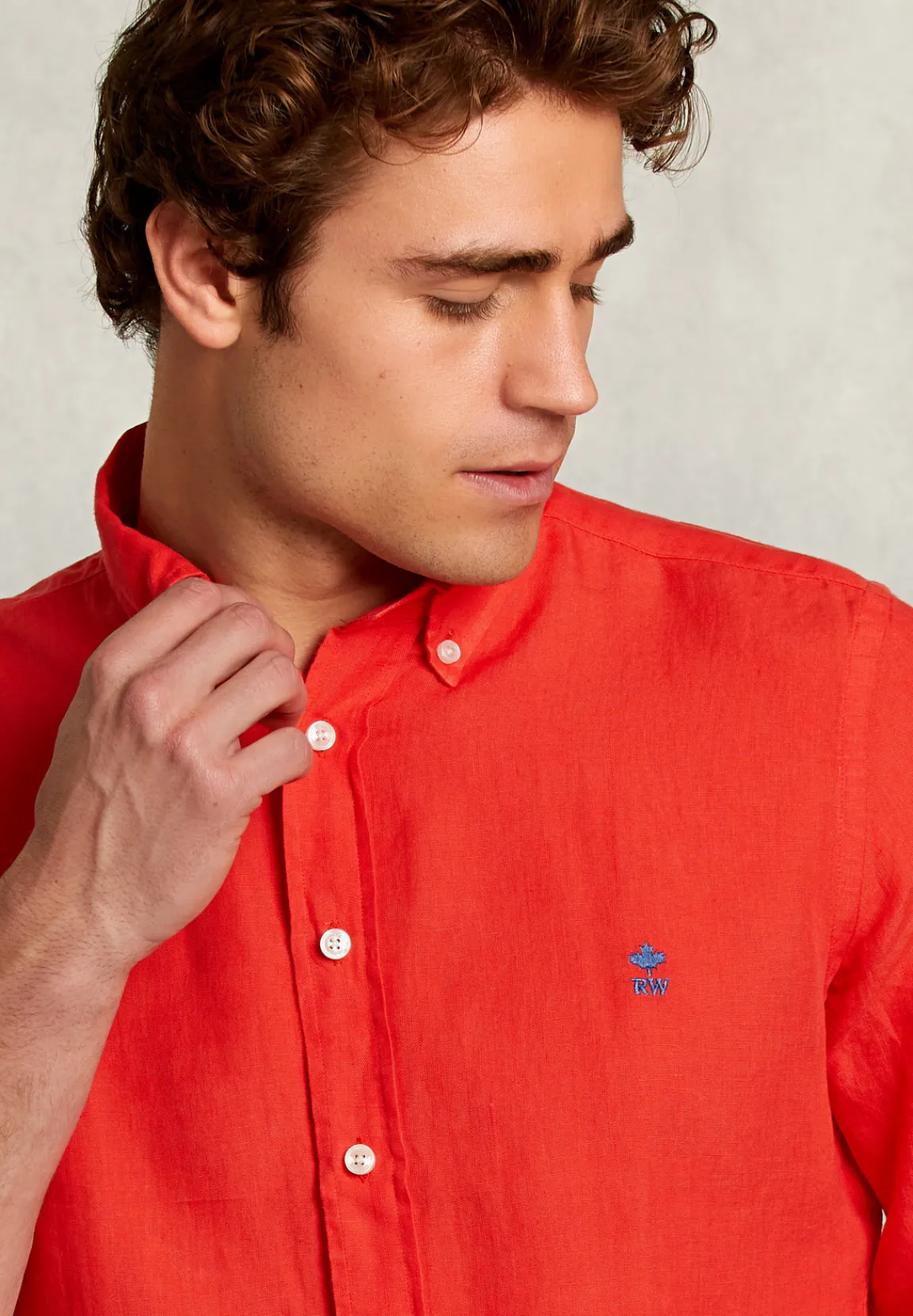 Sale River Woods Custom fit linnen hemd pomegranate -