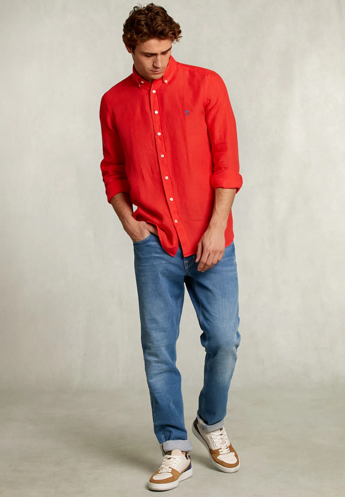 Sale River Woods Custom fit linnen hemd pomegranate -