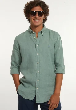 Outlet River Woods Custom fit linnen hemd safari green -