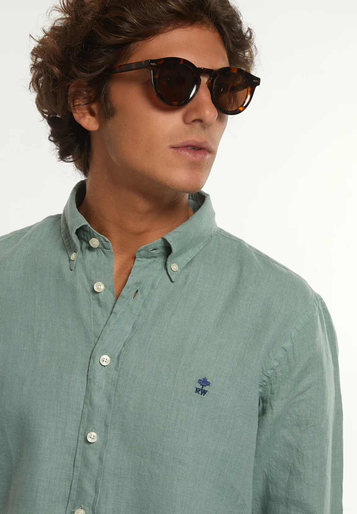Outlet River Woods Custom fit linnen hemd safari green -