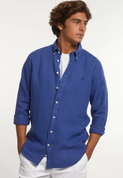 Discount River Woods Custom fit linnen hemd yale blue -