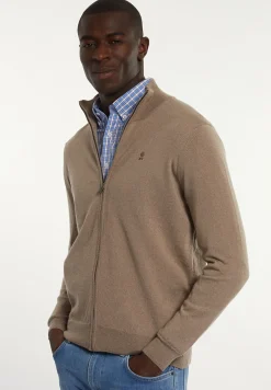 Fashion River Woods Custom fit merino cardigan opstaande kraag earth mix -