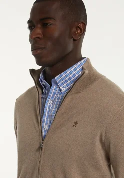 Fashion River Woods Custom fit merino cardigan opstaande kraag earth mix -