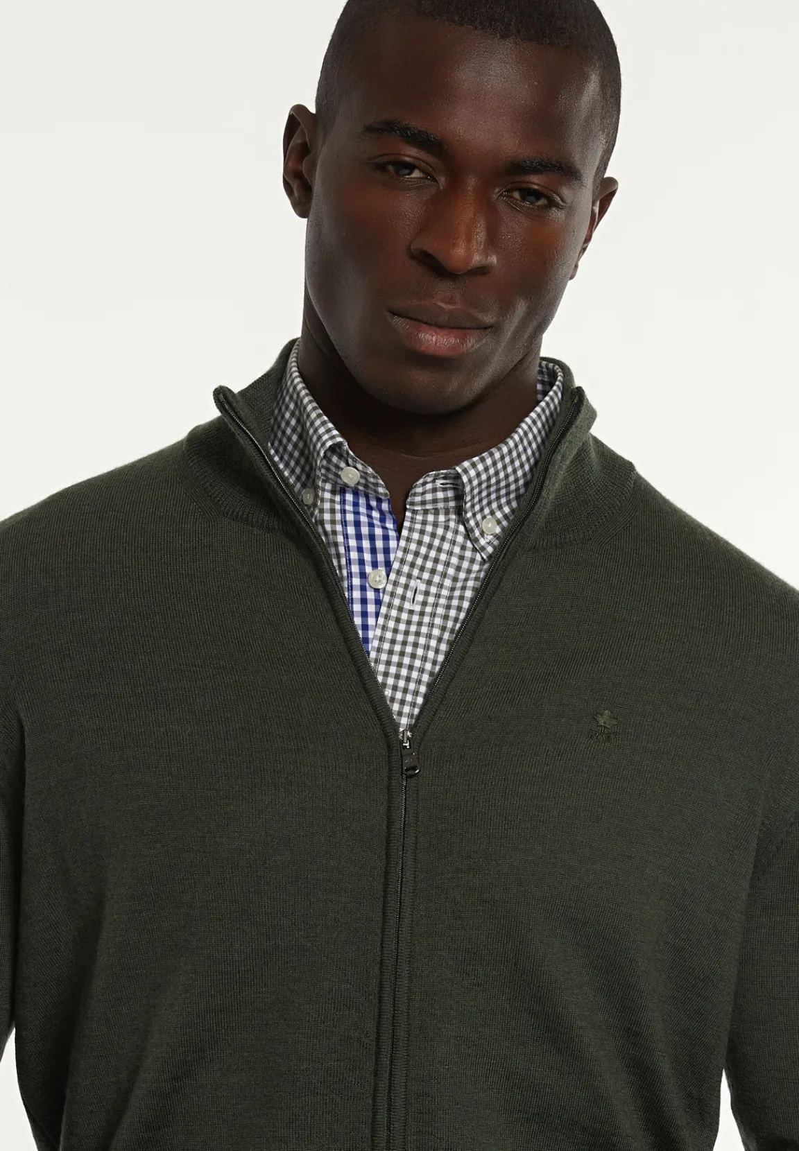 Online River Woods Custom fit merino cardigan opstaande kraag forest mix -