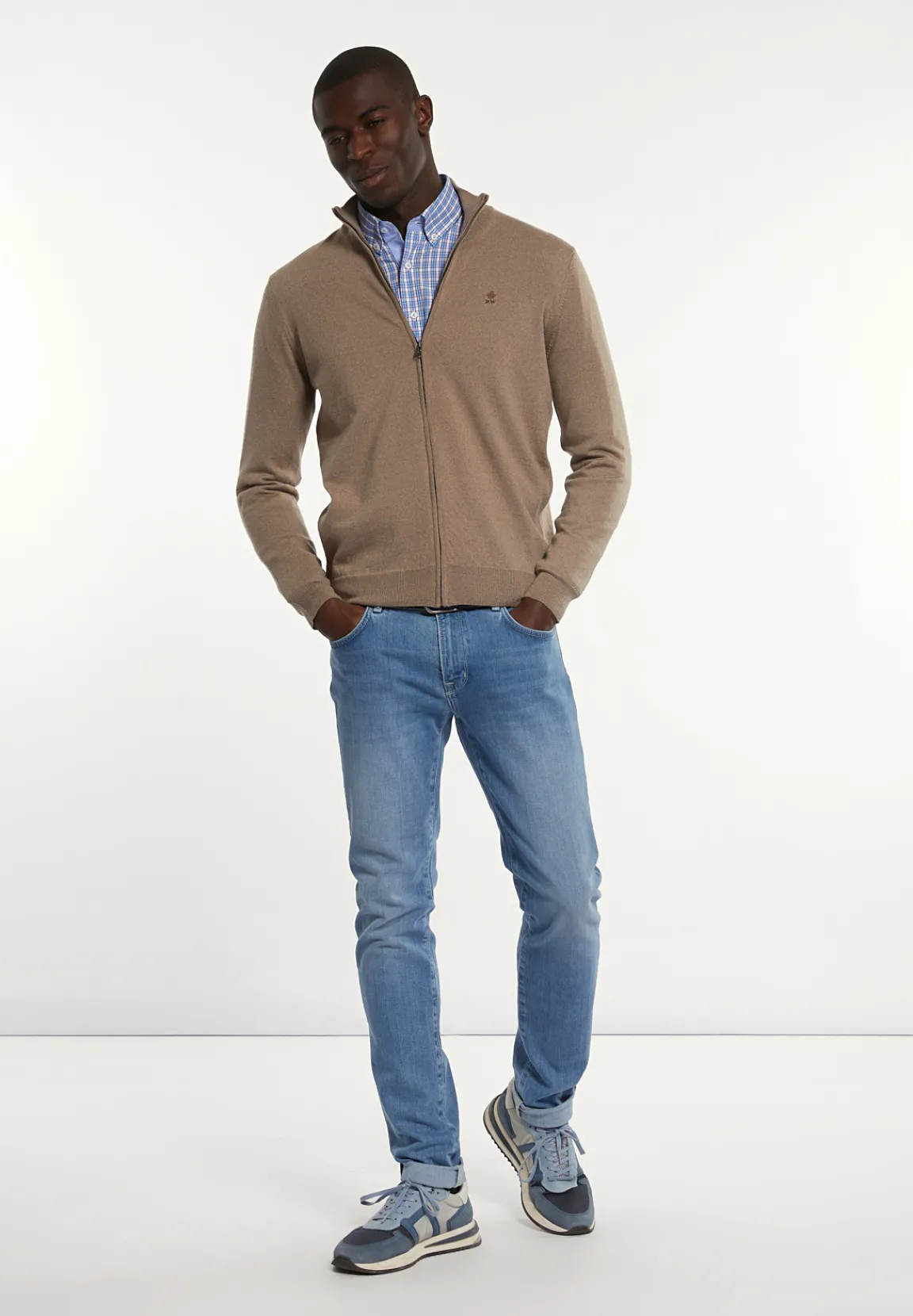 Fashion River Woods Custom fit merino cardigan opstaande kraag earth mix -