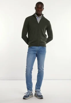 Online River Woods Custom fit merino cardigan opstaande kraag forest mix -