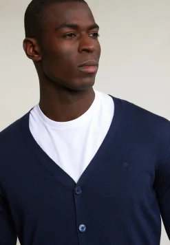 Outlet River Woods Custom fit merino V-hals cardigan navy -