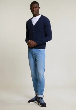 Outlet River Woods Custom fit merino V-hals cardigan navy -