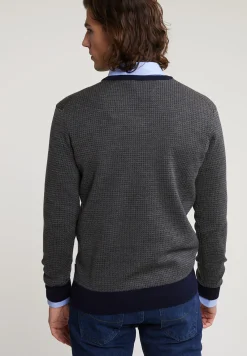 New River Woods Custom fit merino V-hals trui navy/oxford mix -