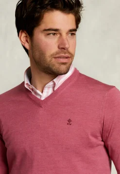Discount River Woods Custom fit merino V-hals trui amaranth mix -
