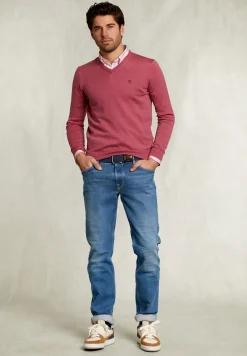 Discount River Woods Custom fit merino V-hals trui amaranth mix -