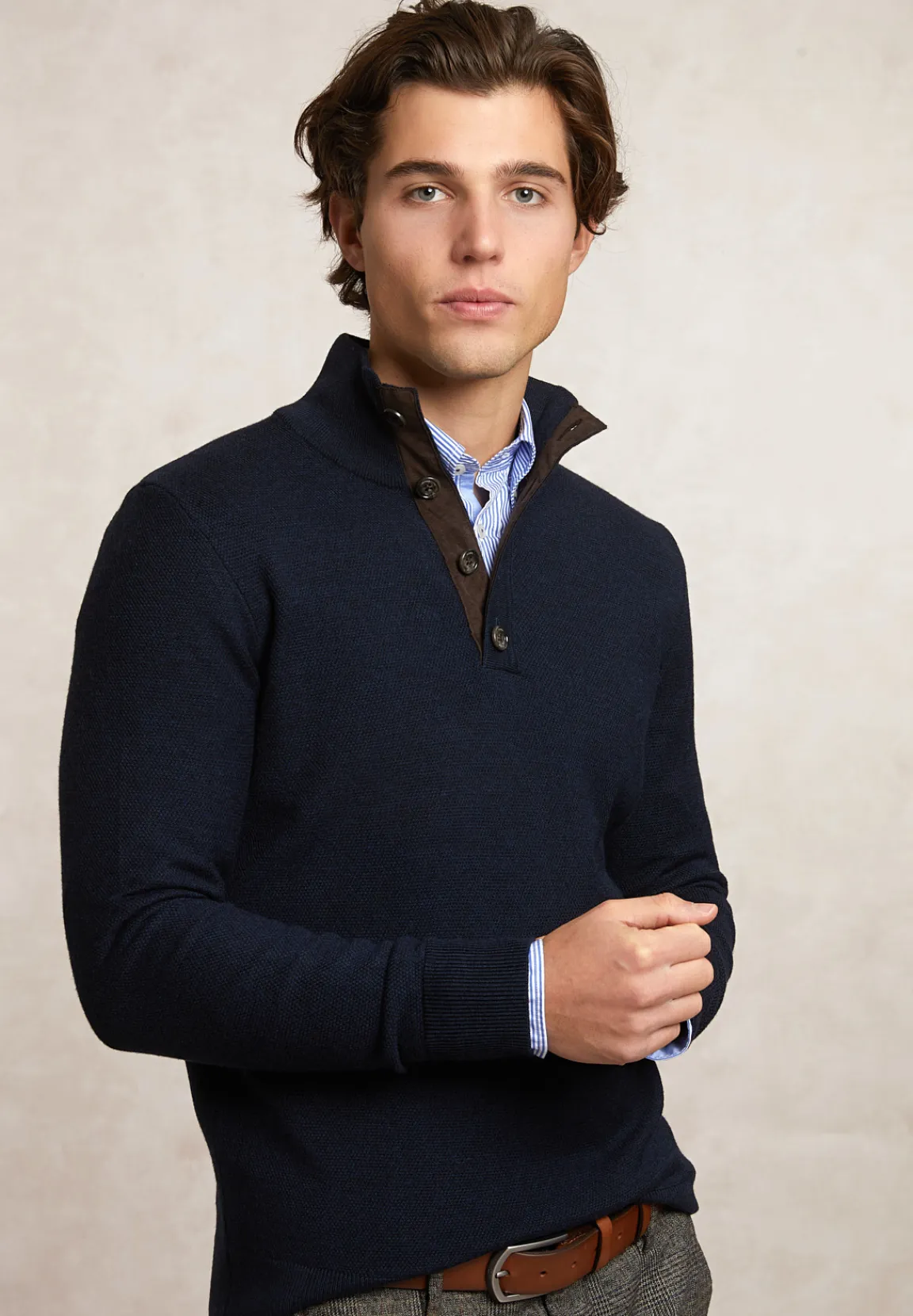 Clearance River Woods Custom fit merinotrui opstaande kraag admiral mix -