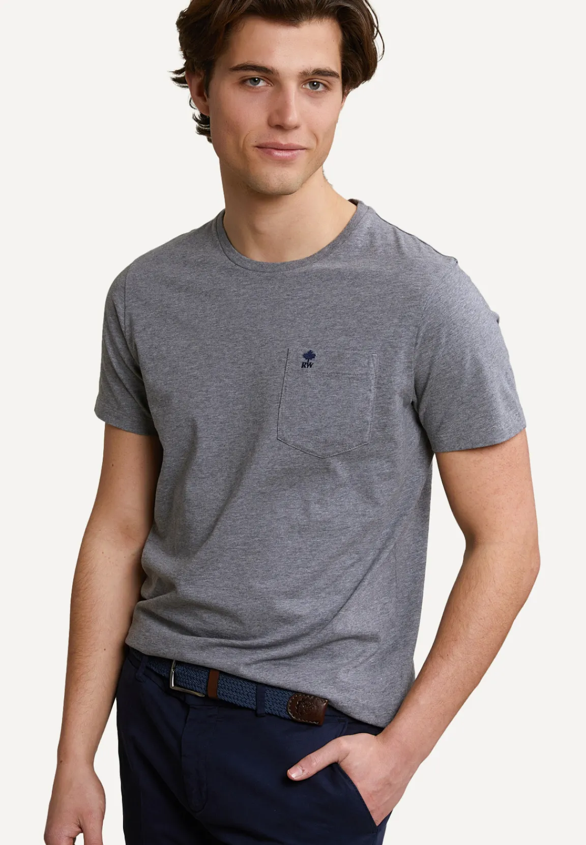 Online River Woods Custom fit pima katoen T-shirt borstzak grey mix -