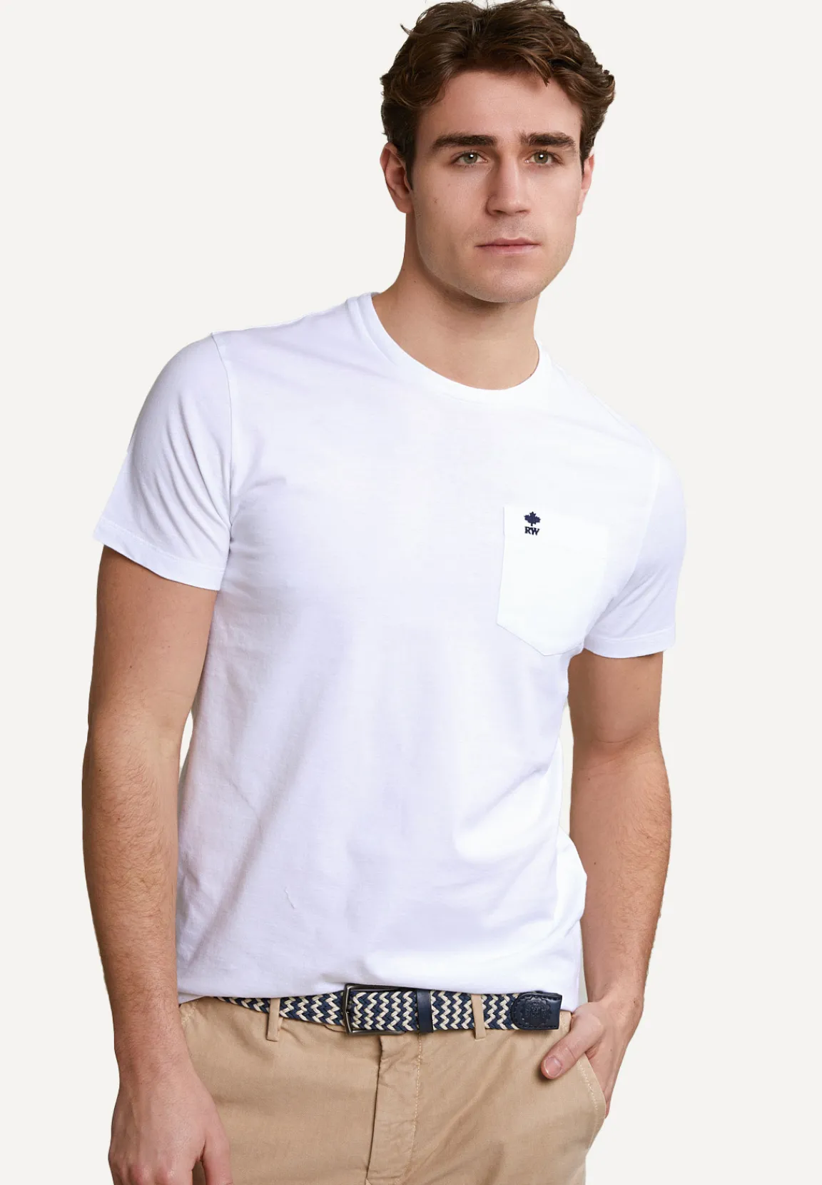 Discount River Woods Custom fit pima katoen T-shirt borstzak hamptons blue mix -