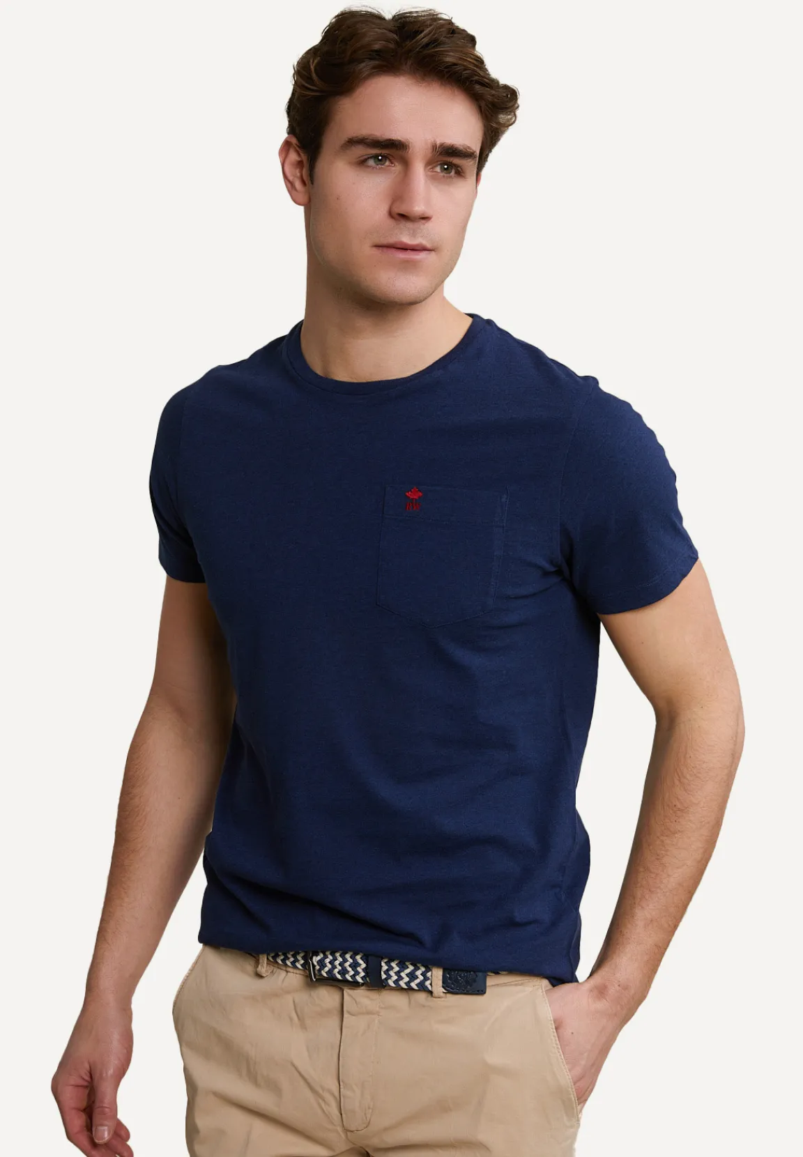 New River Woods Custom fit pima katoen T-shirt borstzak oxford blue mix -