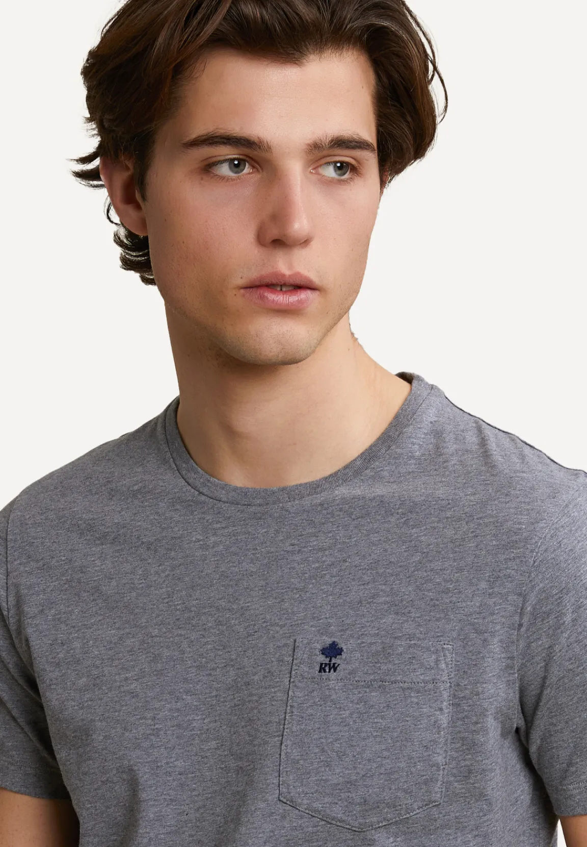 Online River Woods Custom fit pima katoen T-shirt borstzak grey mix -