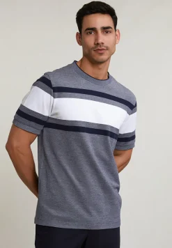 Fashion River Woods Custom fit sportieve gestreepte T-shirt navy -