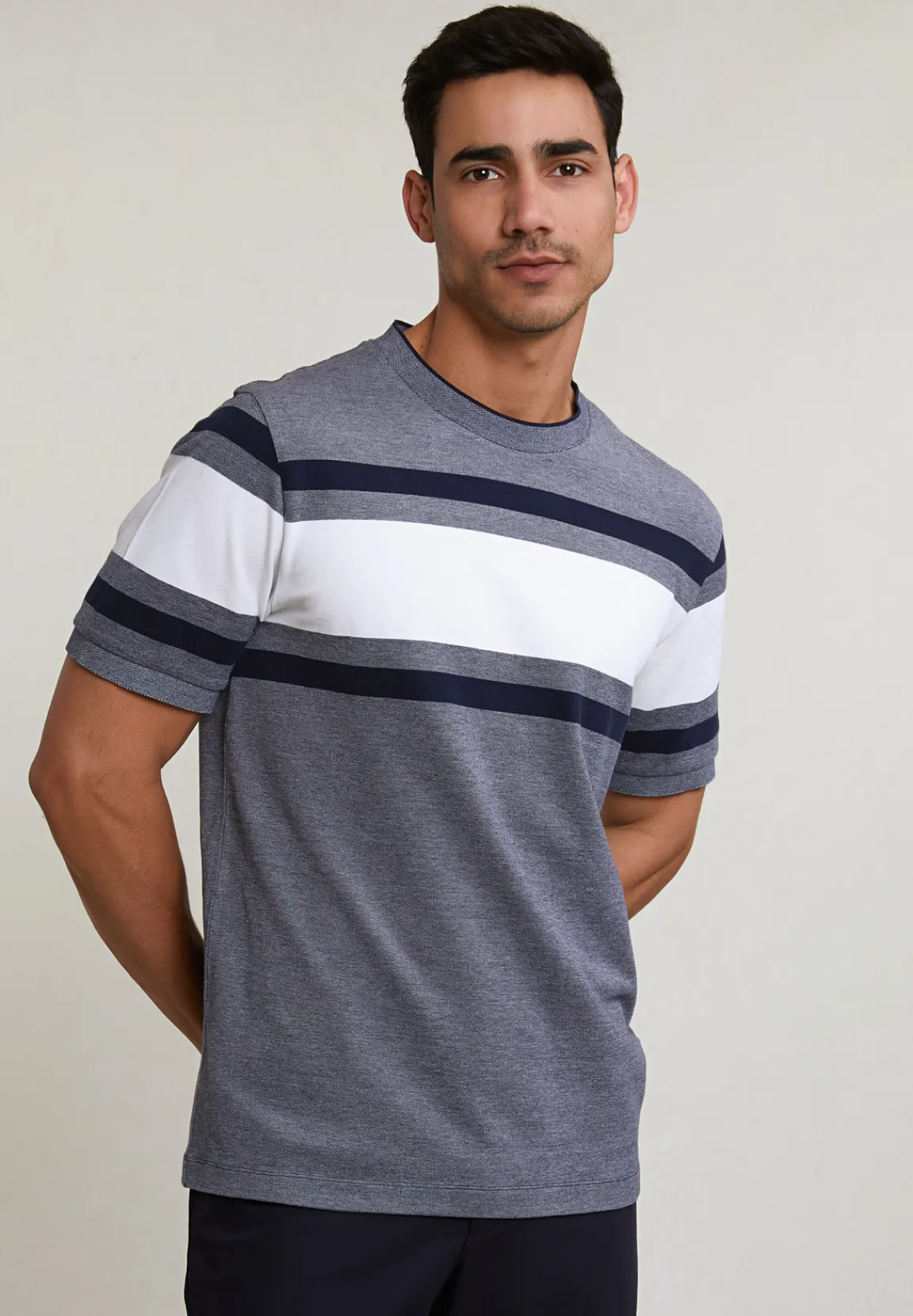 Fashion River Woods Custom fit sportieve gestreepte T-shirt navy -