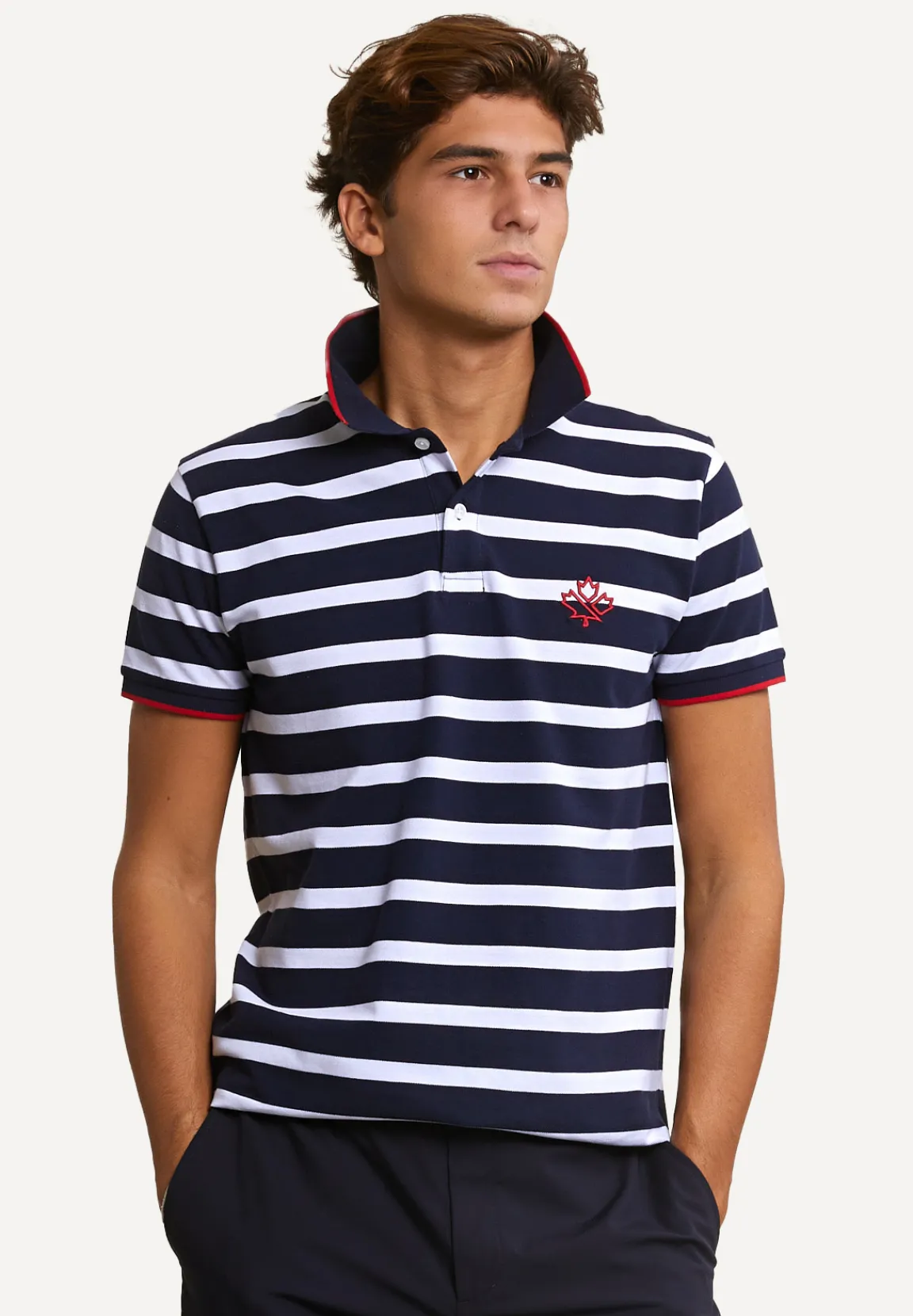 Best River Woods Custom fit sportieve gestreepte polo navy/wit -