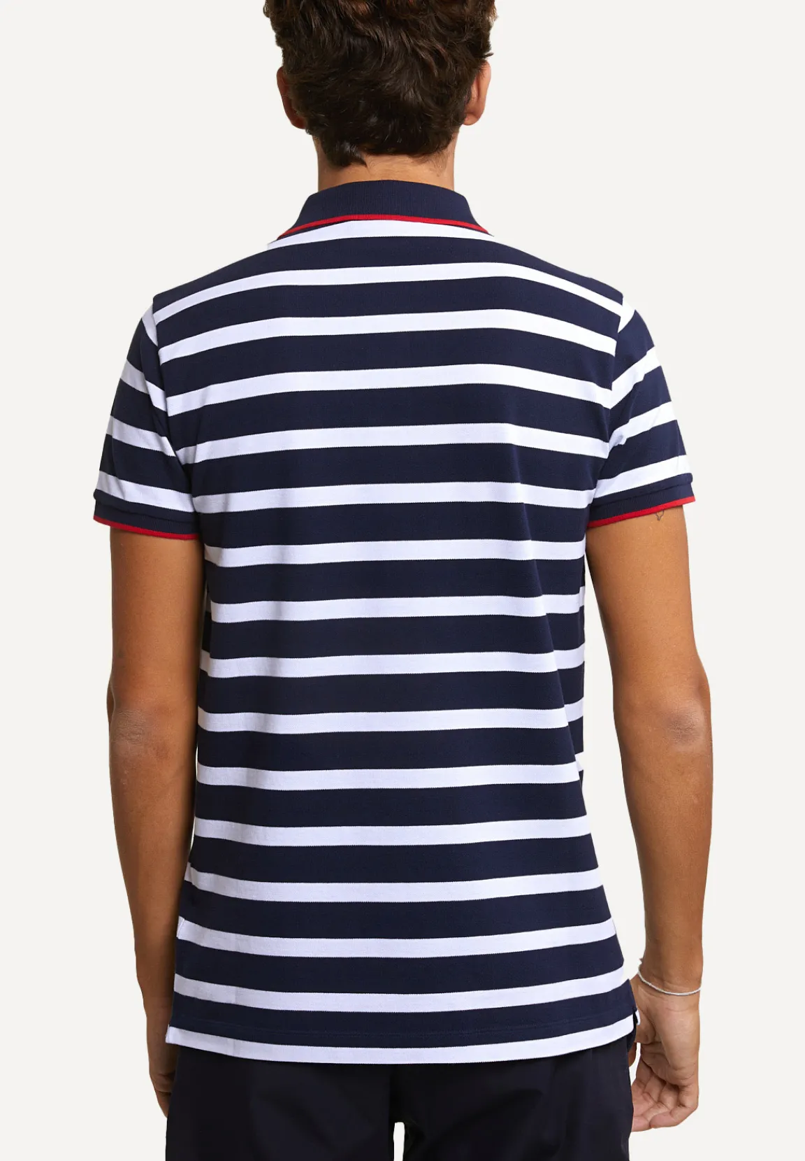 Best River Woods Custom fit sportieve gestreepte polo navy/wit -